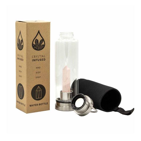 Crystal Infused Bottle - Rose Quartz Obelisk