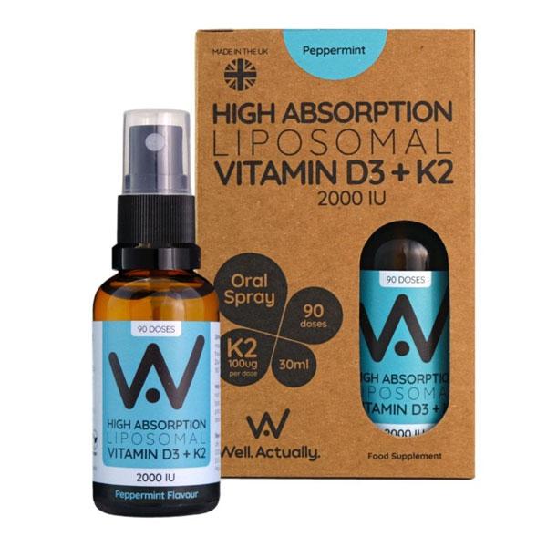 Well Actually Liposomal Vitamin D3+K2 Spray - Peppermint (30ml)