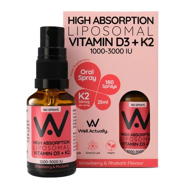 Well Actually Liposomal Vitamin D3+K2 Spray - Strawberry (30ml)