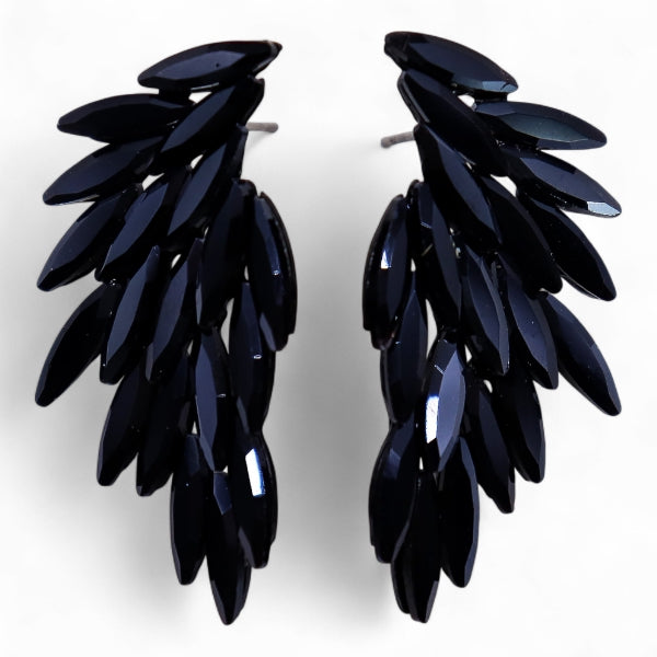 Angel Wings Glass Earrings - Jet Black