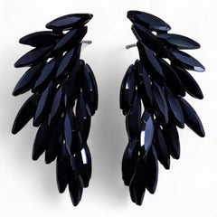 Angel Wings Glass Earrings - Jet Black