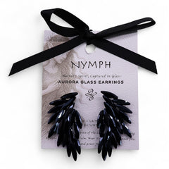 Angel Wings Glass Earrings - Jet Black