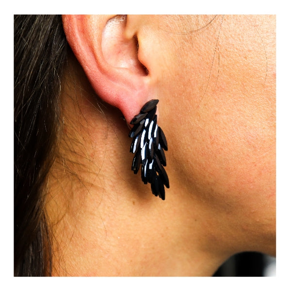 Angel Wings Glass Earrings - Jet Black