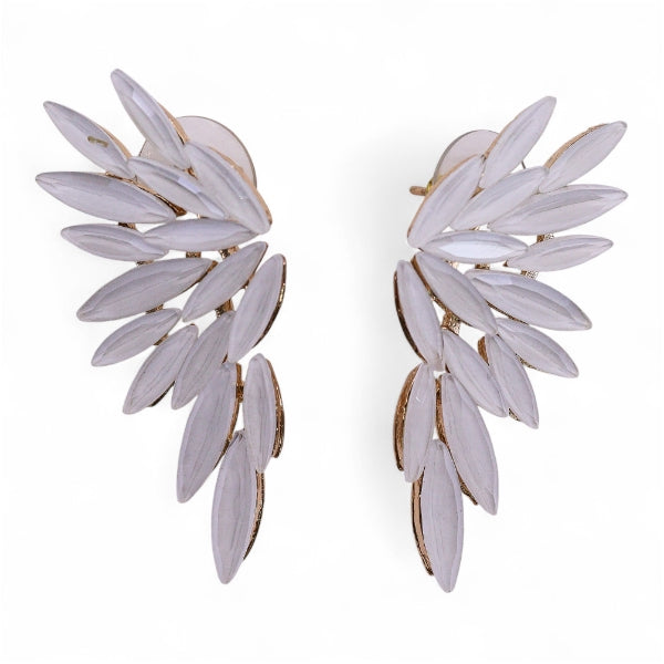 Angel Wings Glass Earrings - Pearl