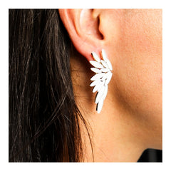 Angel Wings Glass Earrings - Pearl