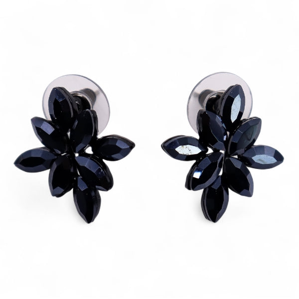Flowers Glass Earrings - Jet Black