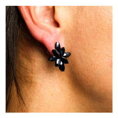 Flowers Glass Earrings - Jet Black