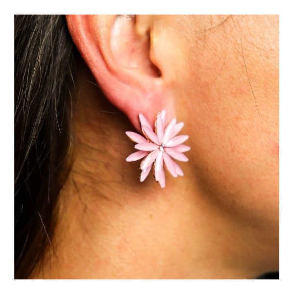 Flowers Glass Earrings - Rose Quartz