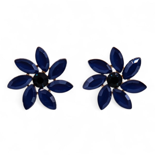 Flowers Glass Earrings - Royal Blue