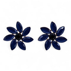 Flowers Glass Earrings - Royal Blue