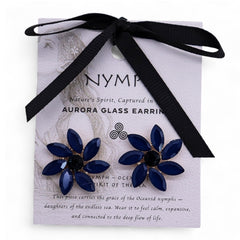 Flowers Glass Earrings - Royal Blue