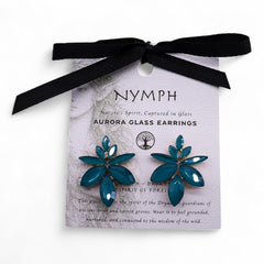 Flowers Glass Earrings - Teal Green