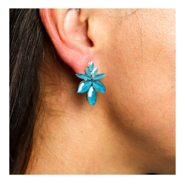 Flowers Glass Earrings - Teal Green