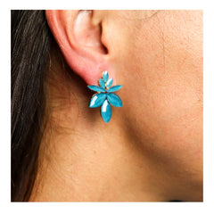 Flowers Glass Earrings - Teal Green