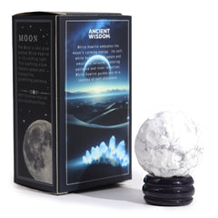 White Howlite Planet on Goldstone Stand - Moon