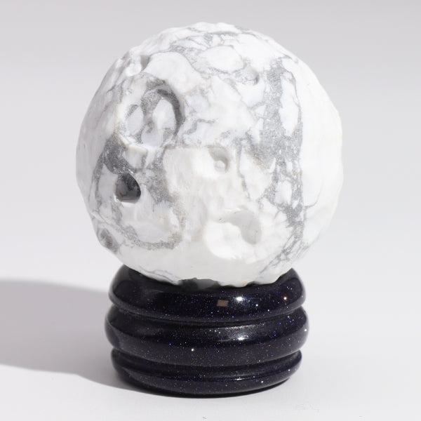 White Howlite Planet on Goldstone Stand - Moon