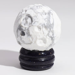 White Howlite Planet on Goldstone Stand - Moon